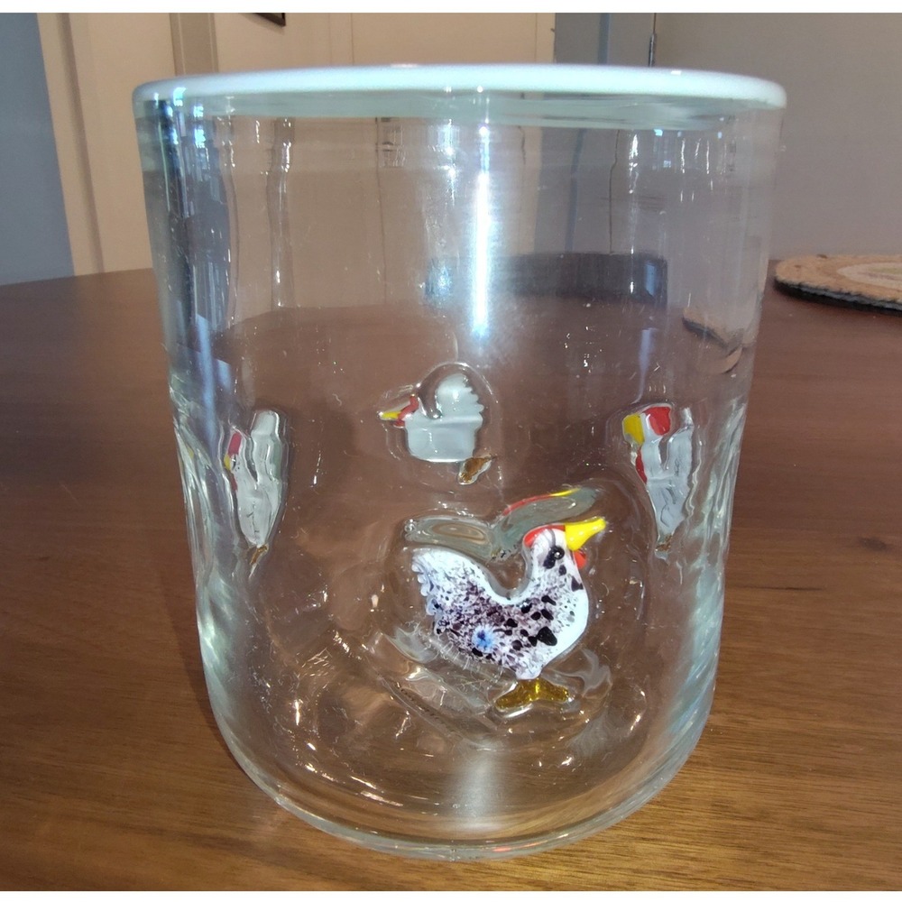 Anthropologie 3D Chicken Rooster Embossed Clear Glass Tumbler Whimsical Glass - Picture 3 of 6